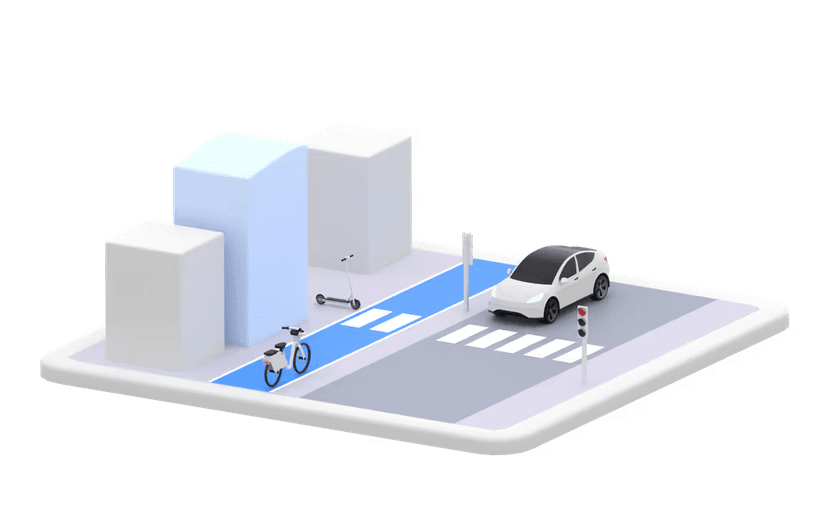 Illustration of a car and scooter in a city for a sharing service